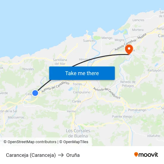 Caranceja (Caranceja) to Oruña map