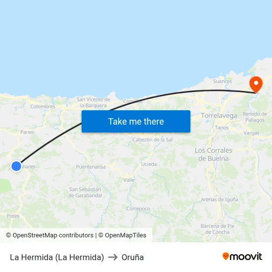 La Hermida (La Hermida) to Oruña map