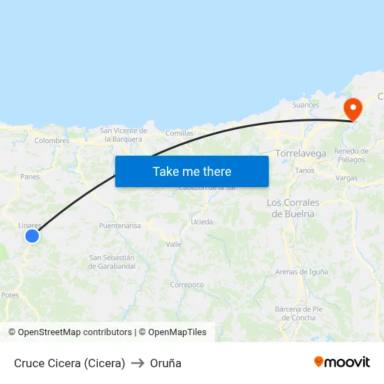Cruce Cicera (Cicera) to Oruña map