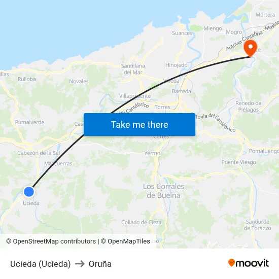 Ucieda (Ucieda) to Oruña map