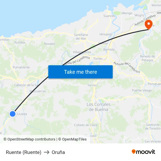 Ruente (Ruente) to Oruña map
