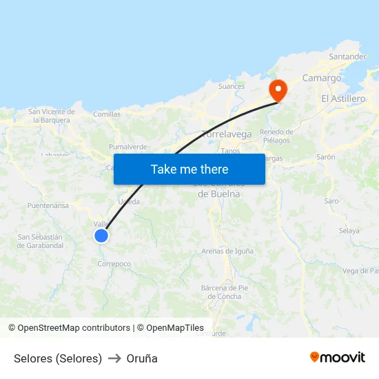Selores (Selores) to Oruña map