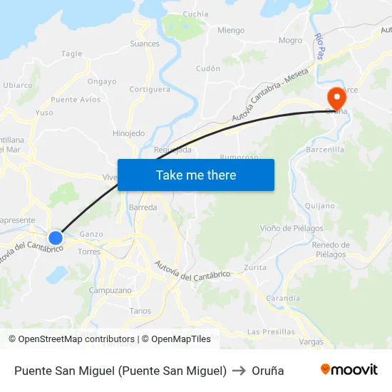 Puente San Miguel (Puente San Miguel) to Oruña map