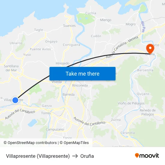 Villapresente (Villapresente) to Oruña map
