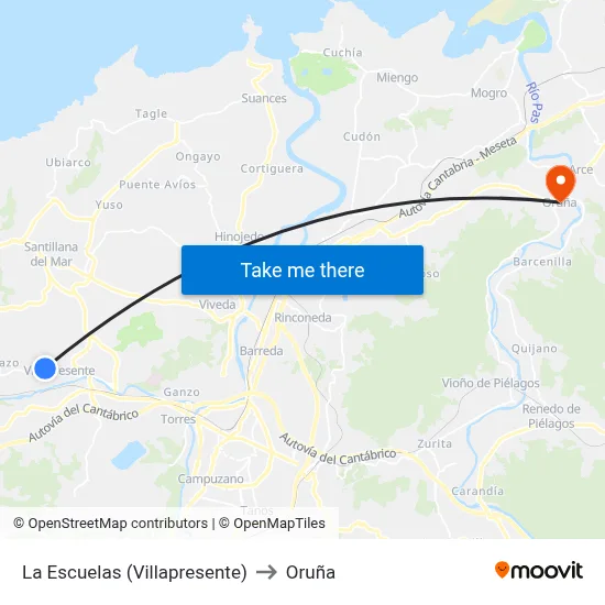 La Escuelas (Villapresente) to Oruña map