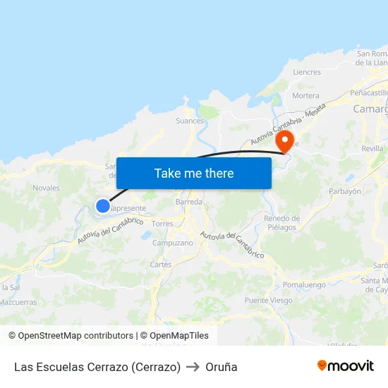 Las Escuelas Cerrazo (Cerrazo) to Oruña map