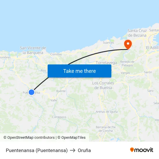 Puentenansa (Puentenansa) to Oruña map