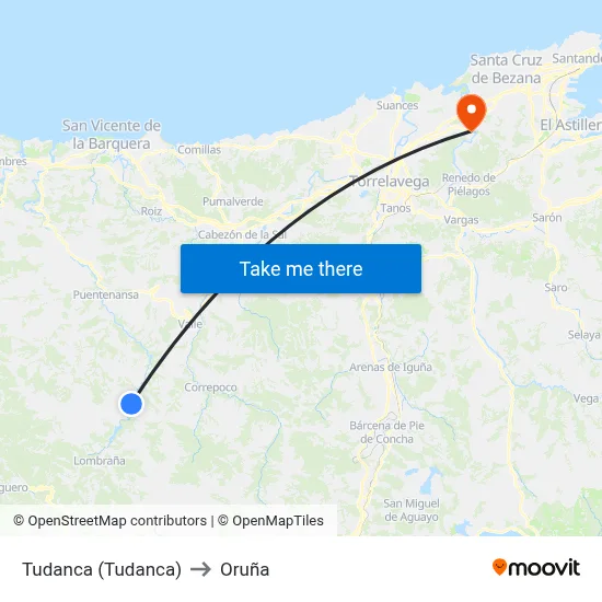 Tudanca (Tudanca) to Oruña map