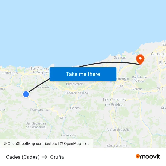 Cades (Cades) to Oruña map