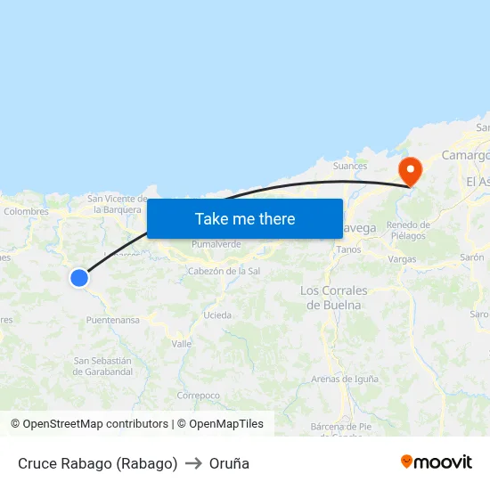 Cruce Rabago (Rabago) to Oruña map