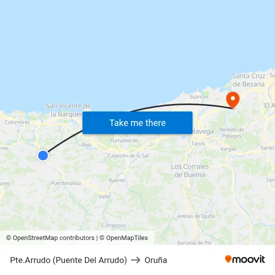 Pte.Arrudo (Puente Del Arrudo) to Oruña map