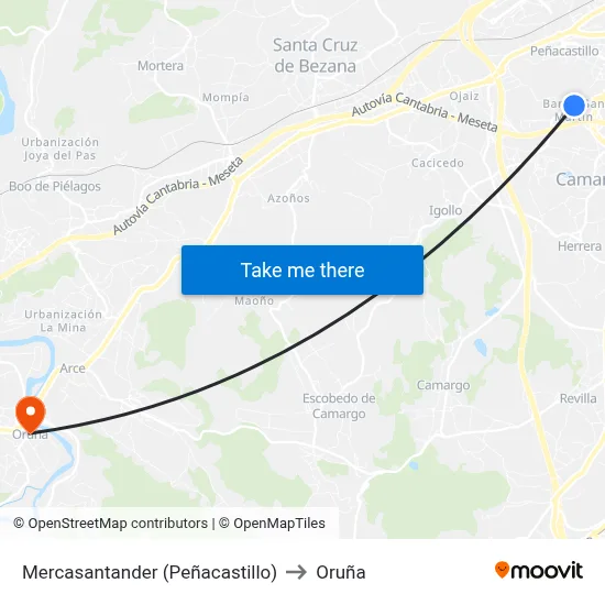 Mercasantander (Peñacastillo) to Oruña map