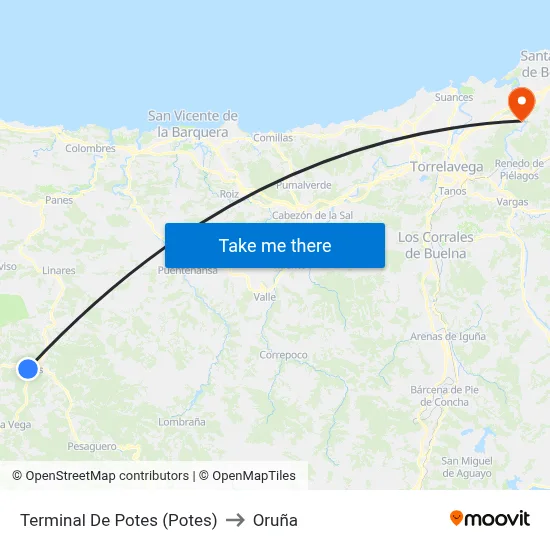 Terminal De Potes (Potes) to Oruña map