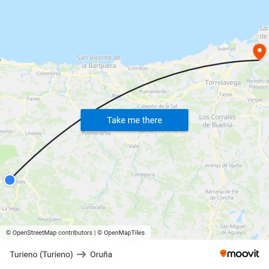 Turieno (Turieno) to Oruña map