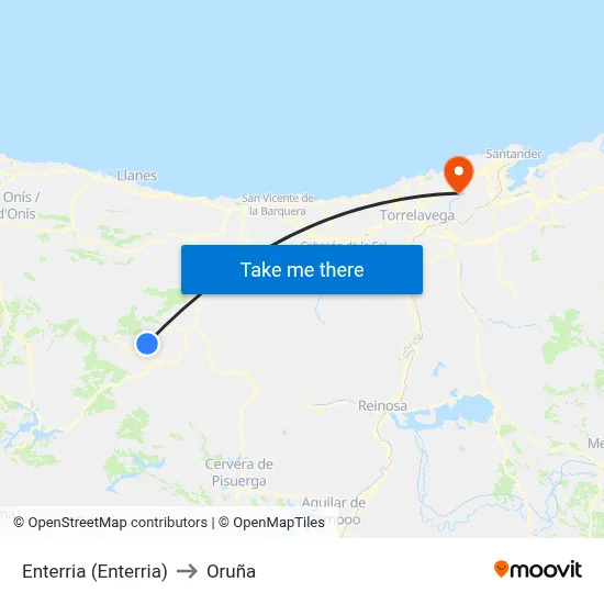 Enterria (Enterria) to Oruña map