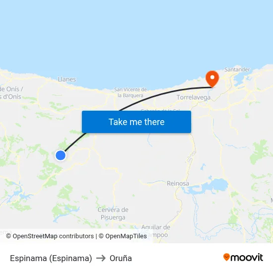 Espinama (Espinama) to Oruña map