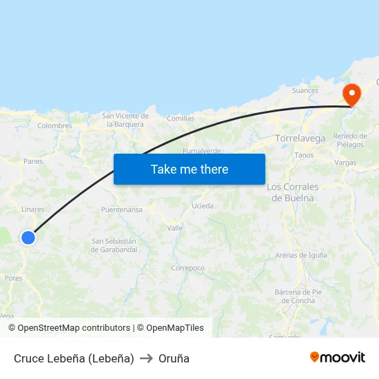 Cruce Lebeña (Lebeña) to Oruña map