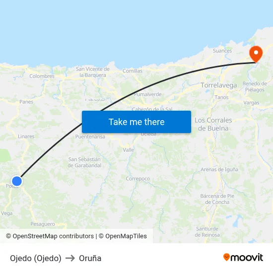 Ojedo (Ojedo) to Oruña map