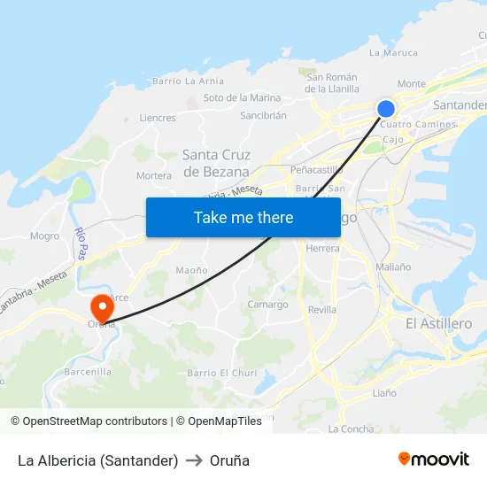 La Albericia (Santander) to Oruña map