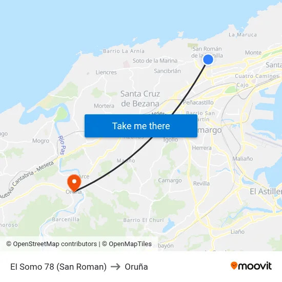 El Somo 78 (San Roman) to Oruña map