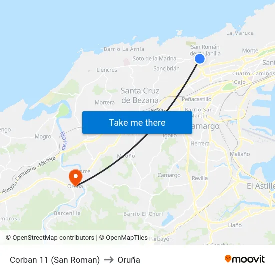 Corban 11 (San Roman) to Oruña map