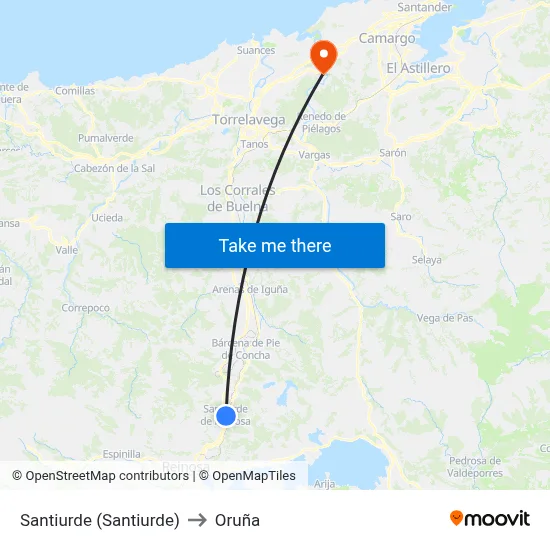 Santiurde (Santiurde) to Oruña map