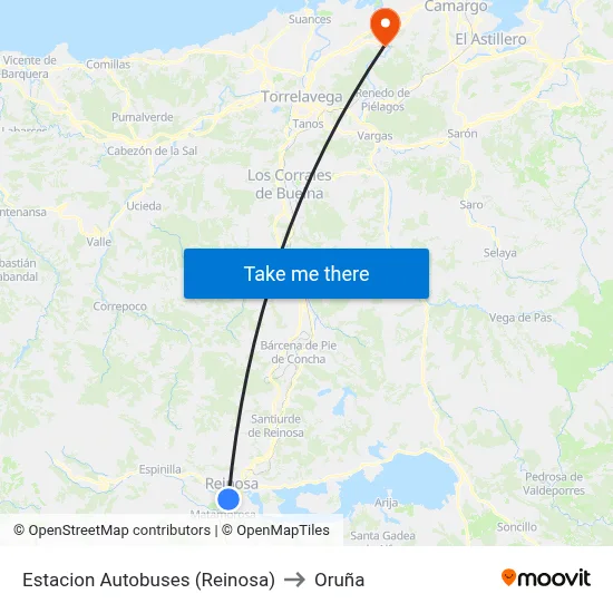 Estacion Autobuses (Reinosa) to Oruña map