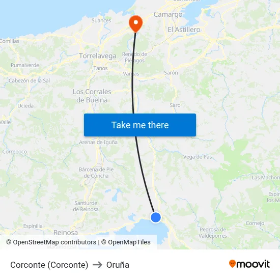 Corconte (Corconte) to Oruña map