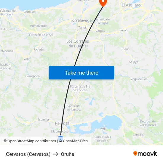 Cervatos (Cervatos) to Oruña map