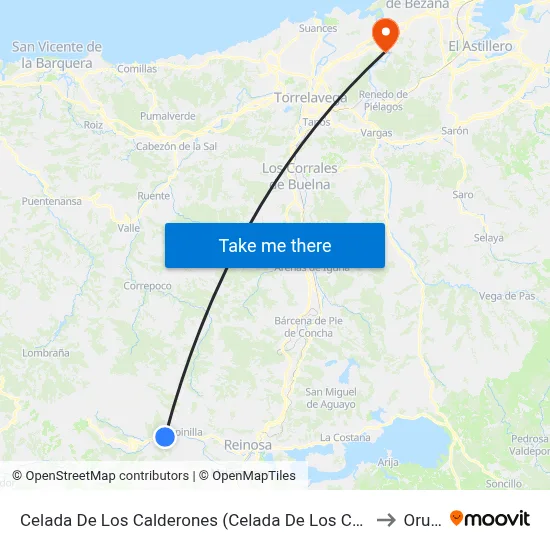 Celada De Los Calderones (Celada De Los Calderones) to Oruña map