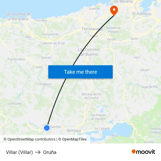 Villar (Villar) to Oruña map