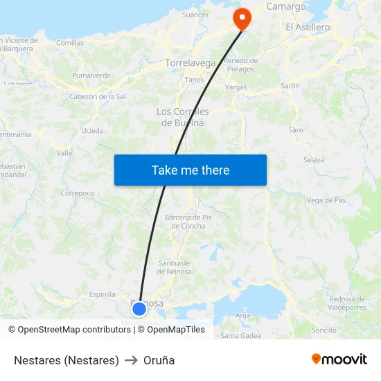 Nestares (Nestares) to Oruña map