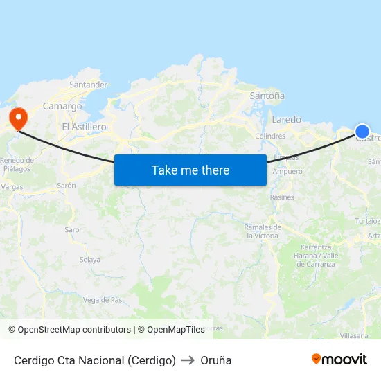 Cerdigo Cta Nacional (Cerdigo) to Oruña map