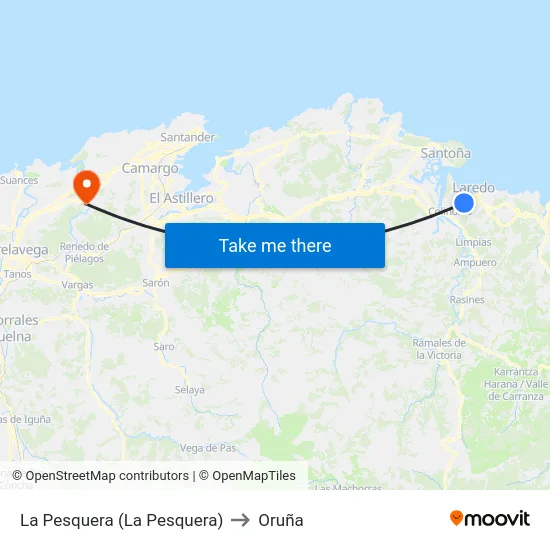 La Pesquera (La Pesquera) to Oruña map