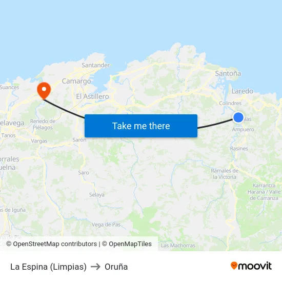 La Espina (Limpias) to Oruña map