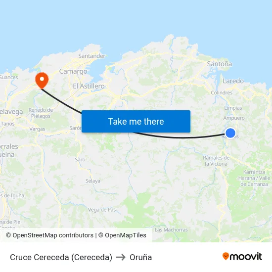 Cruce Cereceda (Cereceda) to Oruña map