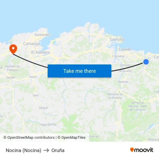 Nocina (Nocina) to Oruña map