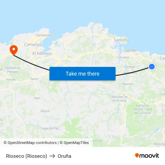 Rioseco (Rioseco) to Oruña map