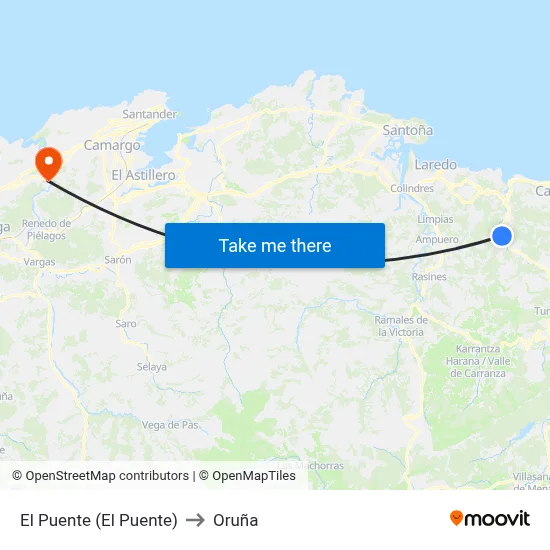 El Puente (El Puente) to Oruña map