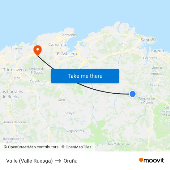 Valle (Valle Ruesga) to Oruña map