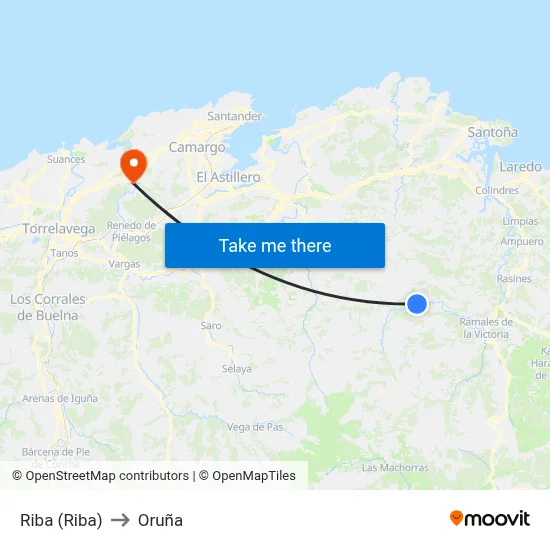 Riba (Riba) to Oruña map