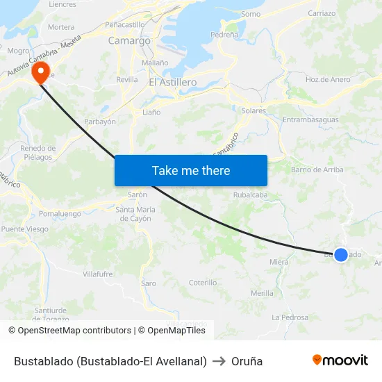 Bustablado (Bustablado-El Avellanal) to Oruña map