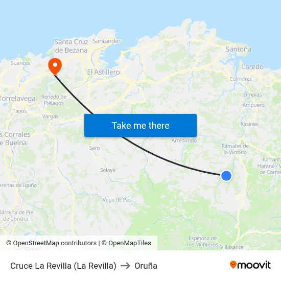 Cruce La Revilla (La Revilla) to Oruña map