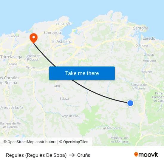 Regules (Regules De Soba) to Oruña map