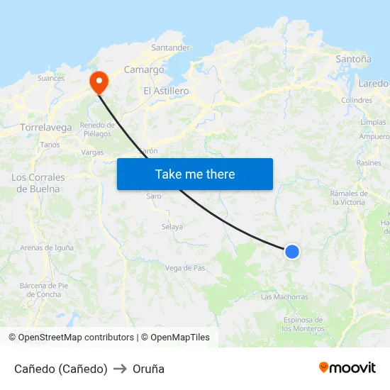 Cañedo (Cañedo) to Oruña map