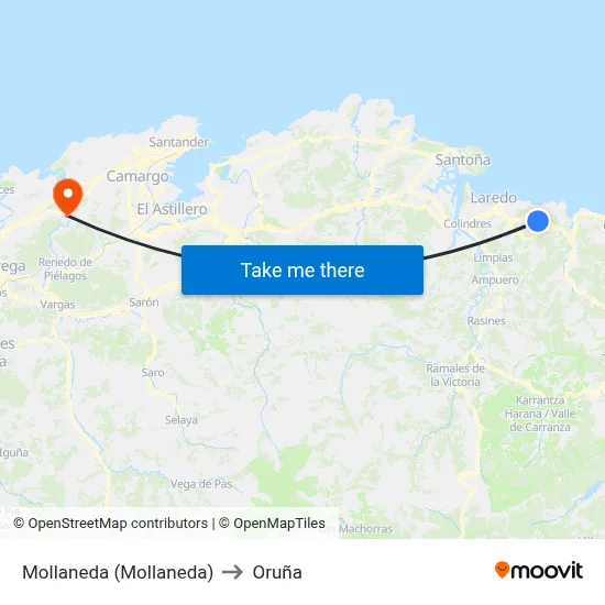 Mollaneda (Mollaneda) to Oruña map