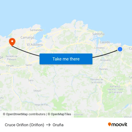 Cruce Oriñon (Oriñon) to Oruña map