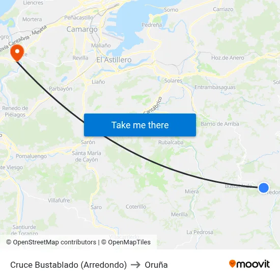Cruce Bustablado (Arredondo) to Oruña map