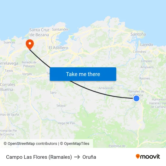 Campo Las Flores (Ramales) to Oruña map