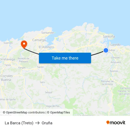La Barca (Treto) to Oruña map